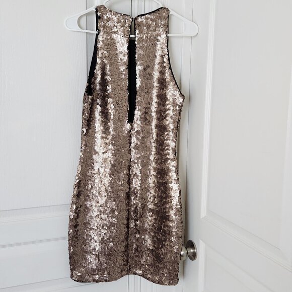 Dynamite - Robe à Paillettes Bodycon Sequin Dress - Matte Bronze - Size S - Picture 3 of 5